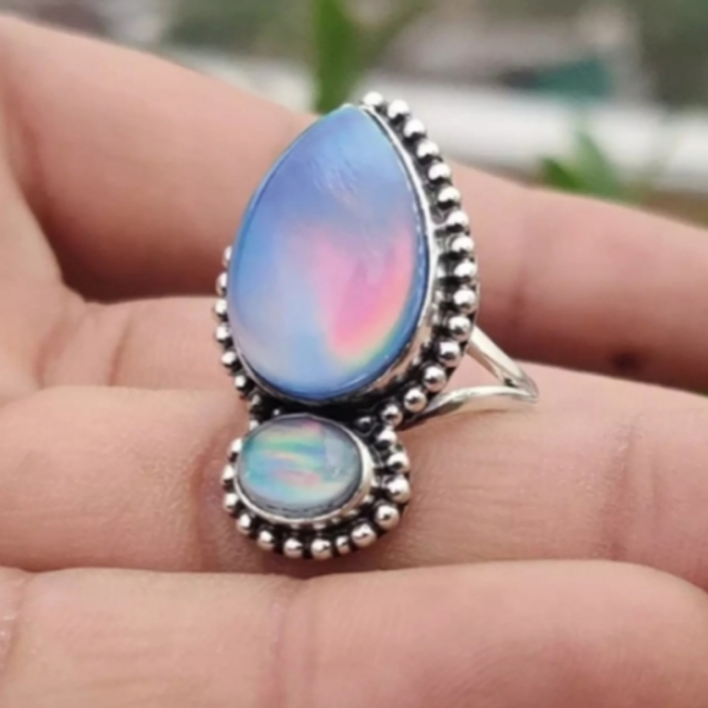 SALE!Aurora Opal Solid 925 Sterling Silver Sz.6 - Picture 2 of 4